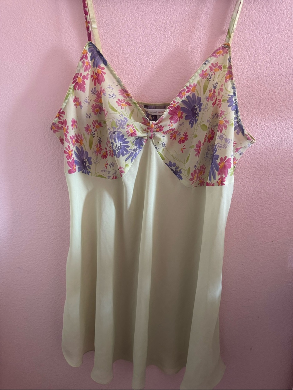 Cacique Pastel green Floral Slip with Pink & Purple Blooms